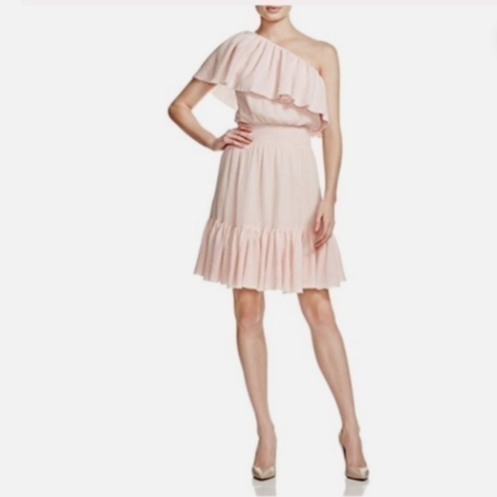 Rebecca Taylor Pink Gauze One Shoulder Dress 10 Nwt